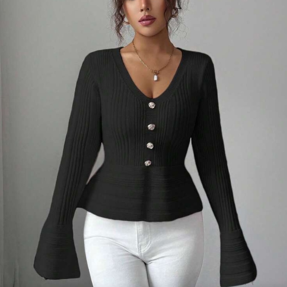 Pink Ribbed Button-Up Sweater - Picture 14 of 15